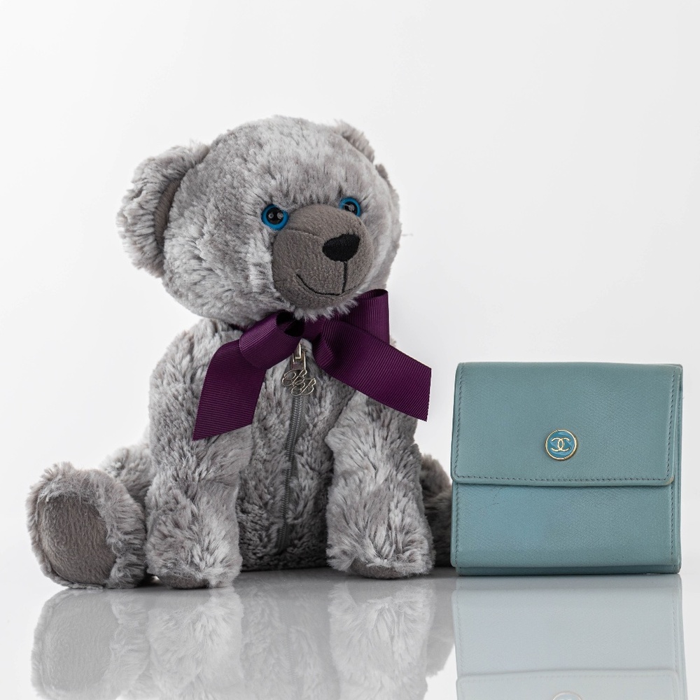 CHANEL Light Blue Goatskin Leather CC Double Sided Compact Wallet